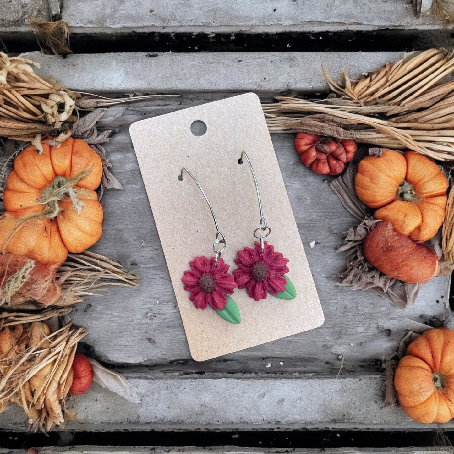 Red sunflower earrings