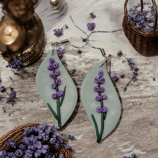 Lavender Sprigs Dangles (blue background)