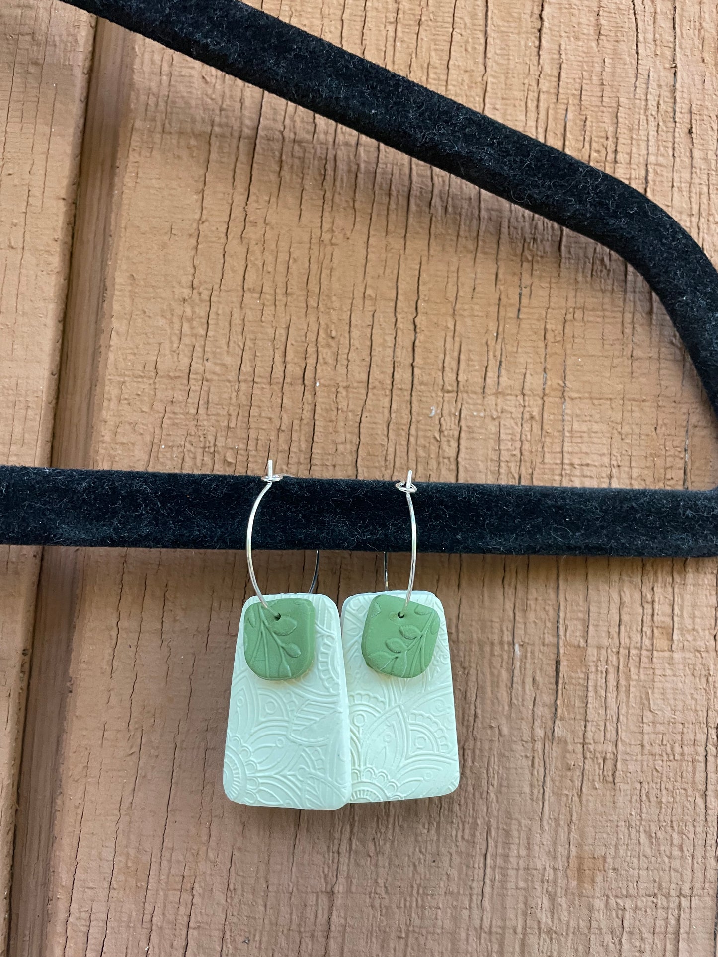 Green and cream boho earrings