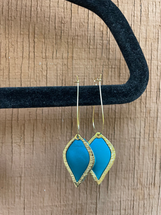 Teal gold frame earrings