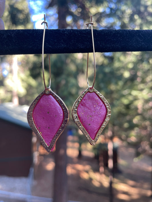 Magenta gold frame earrings