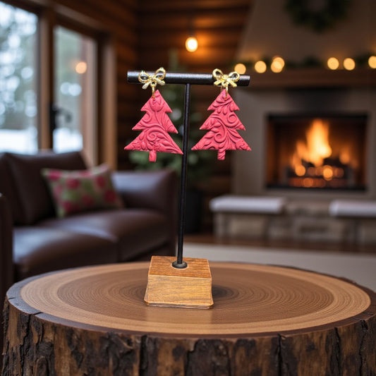 Embossed Christmas Trees red