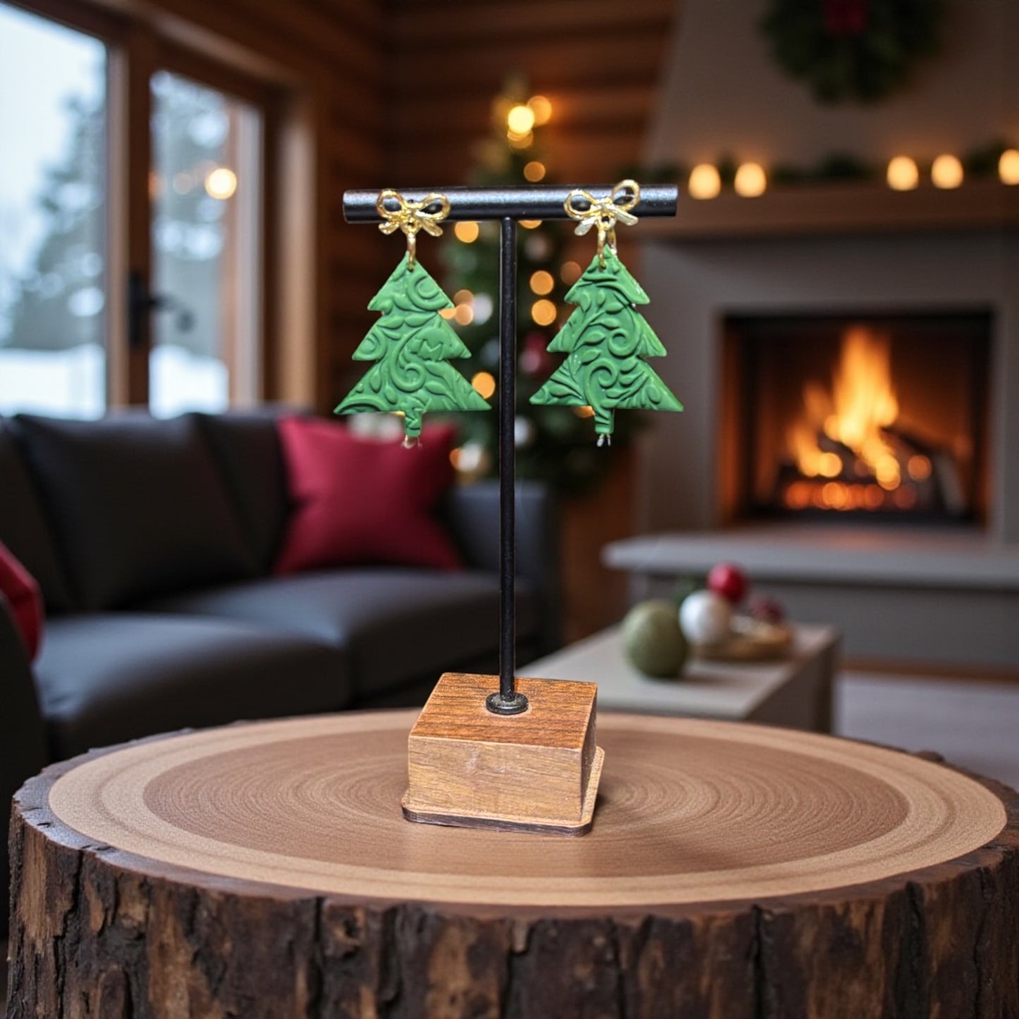 Embossed Christmas Trees green