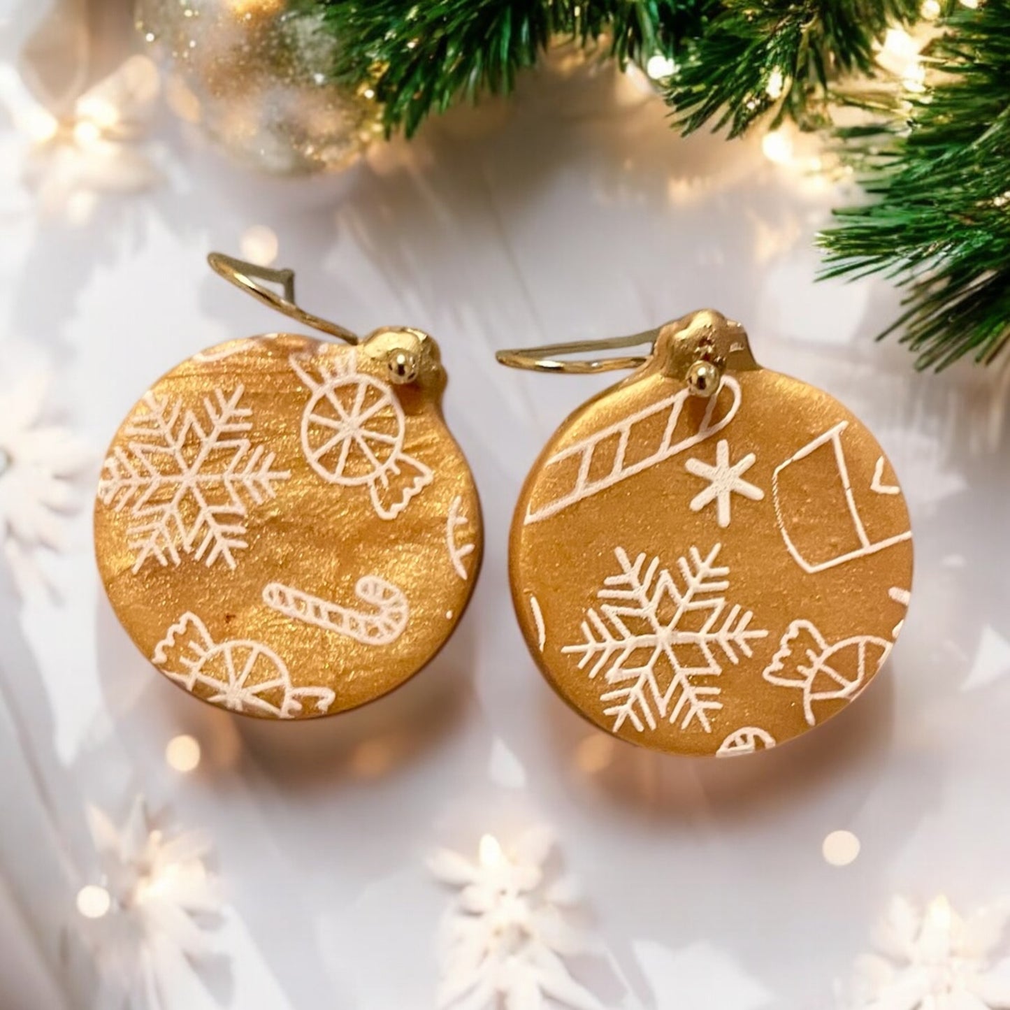 Gold Christmas ornament earrings