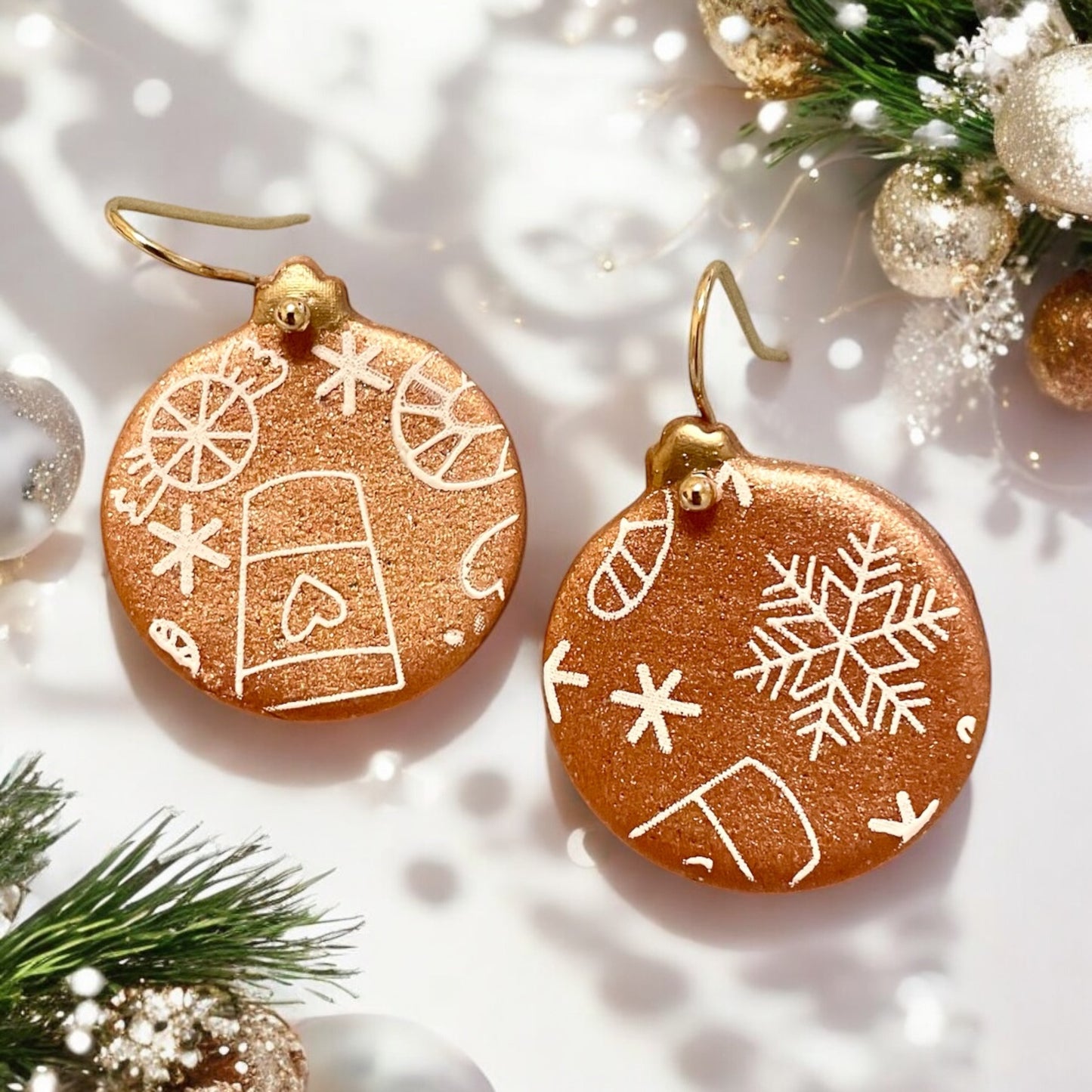 Rose gold Christmas ornament earrings